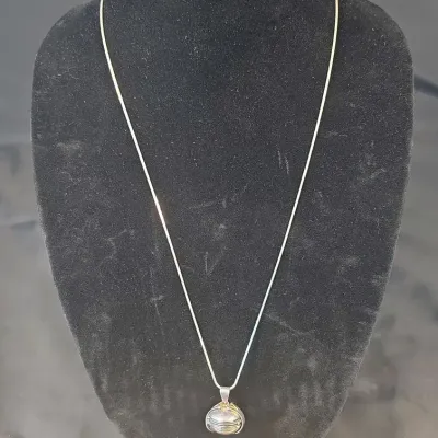 Vtg Sterling Silver Art Nouveau Photo Ball Capsule Locket and Italian Sterling Chain