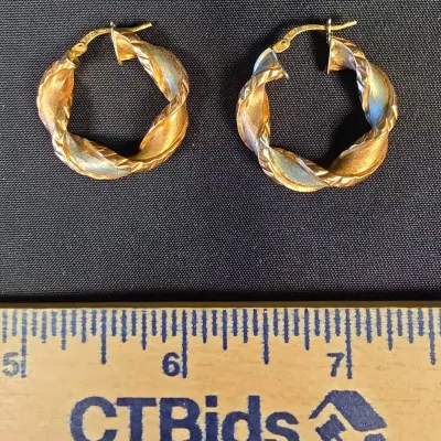 10k Italian Tricolor Gold Twisted Hoop Earrings 