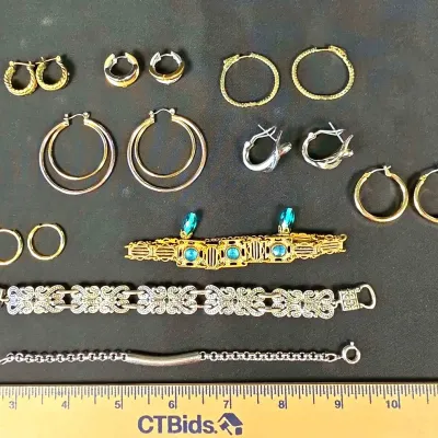 Gold And Silver Toned Costume Jewelry with Bracelets and Earrings Assortment 