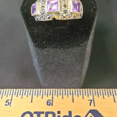 Vintage Amethyst Marcasite Ring 925 Sterling Silver Cocktail