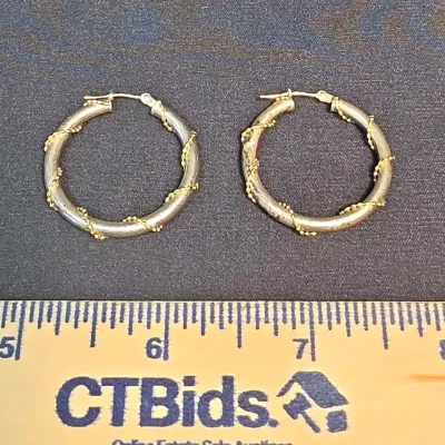 925 Silver And 10k Gold Accent Two-tone Hoop Earrings Weighs 2.88g