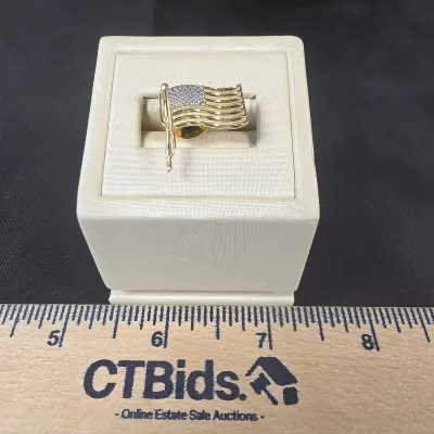 14K Yellow & White Gold American Flag Pin, Tie Tack.
