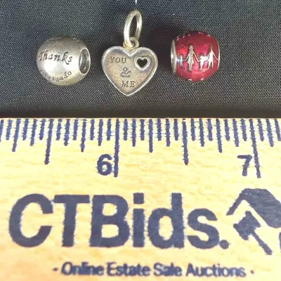 Pandora Charms! Sterling Silver "Many Thanks", "Family Bonds", Retired "You & Me"