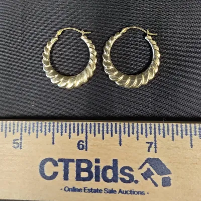 10k Gold Textured Croissant Hoop Earrings