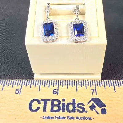 Sterling Silver Sapphire Stlye Center Stone with CZ Accent Stones
