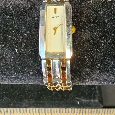 Womens Seiko Two Tone Gold Silver Tone Square Dial Watch 