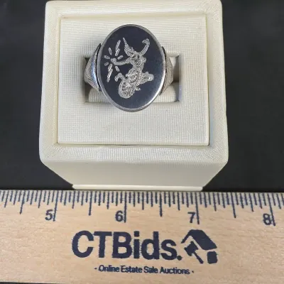 Vtg Siam Sterling Silver Ring Niello Mekhala Thai Dancer 