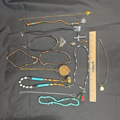 Costume Jewelry! Turquoise Like, Tibetan Prayer, Stone Necklaces, Pendants, Silver A Pendant, & More