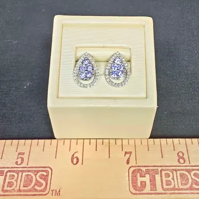 925 Silver Earring With Tanzanite Stones and Clear Accent Gems with 925 Backs. Weighs 4g