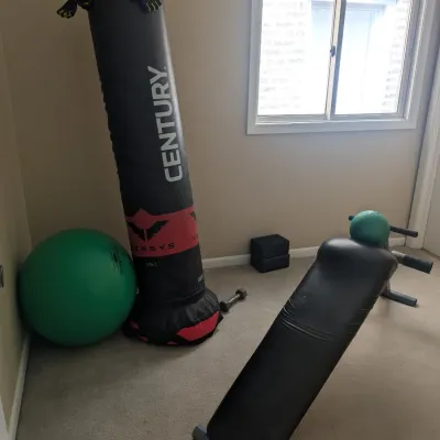 Sale Photo Thumbnail #74: Home gym with stand alone Century punching bag