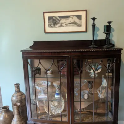 Sale Photo Thumbnail #4: Antique cabinet with Persian instruments,  artifacts, and eclectic art