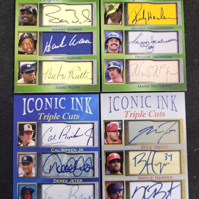 Sale Photo Thumbnail #616: I03590 | A Set of Four Iconic Ink Triple Cuts Baseball Trading Cards with Facsimile Autographs