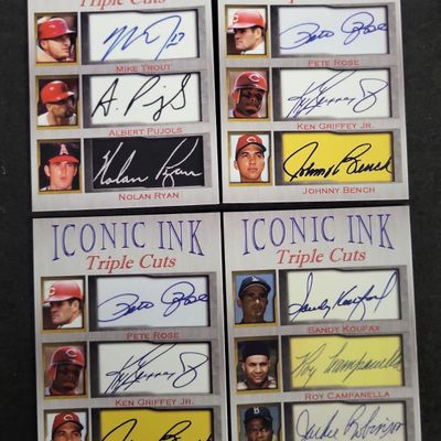 Sale Photo Thumbnail #614: I03585 | Iconic Ink Triple Cuts Facsimile Autograph Baseball Cards, Qty 4