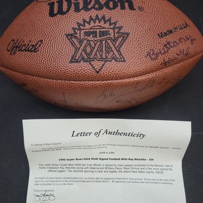 Sale Photo Thumbnail #671: I04154 | Ray Nitschke Multi-Signed Super Bowl XXIX Football JSA