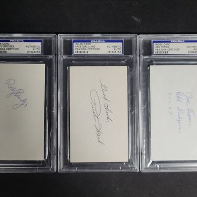 Sale Photo Thumbnail #751: I04137 | Three Signed Baseball Index Cards