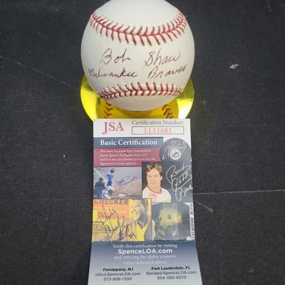 Sale Photo Thumbnail #766: I04168 | Bob Shaw Signed Milwaukee Braves Baseball JSA