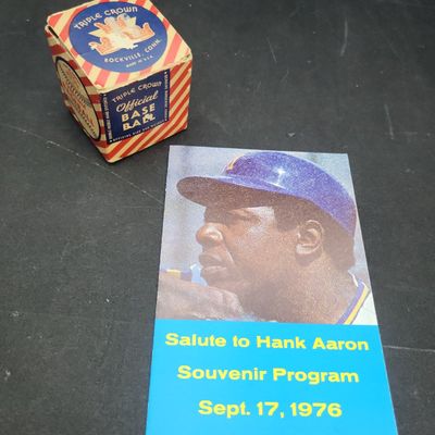 Sale Photo Thumbnail #763: I04172 | Hank Aaron Program and Vintage Baseball
