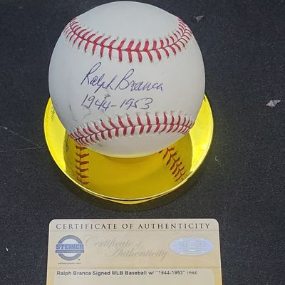 Sale Photo Thumbnail #734: I04163 | Ralph Branca Signed Rawlings Baseball Steiner