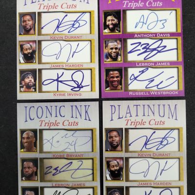 Sale Photo Thumbnail #617: I03591 | A Lot of Four Modern Basketball Facsimile Cut Signature Triple Collectible Cards