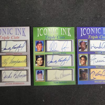 Sale Photo Thumbnail #600: I03588 | A Trio of Iconic Ink Triple Cuts Limited Edition Facsimile Autograph Baseball Cards