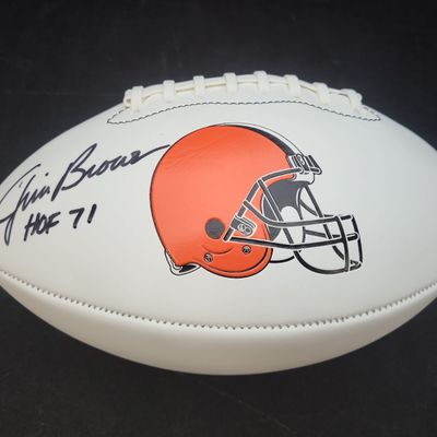 Sale Photo Thumbnail #659: I03854 | Jim Brown Autographed Cleveland Browns White Panel Logo Football Schwartz Sports Authenticated