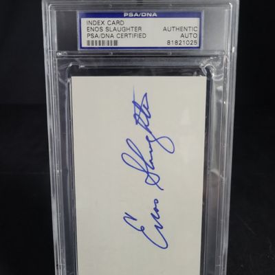 Sale Photo Thumbnail #765: I04134 | Enos Slaughter Signed Index Card PSA/DNA