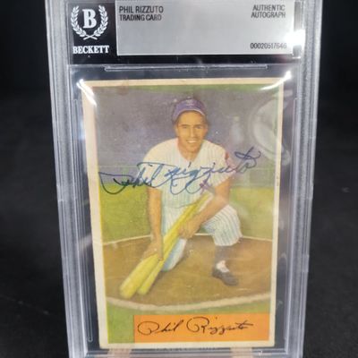 Sale Photo Thumbnail #470: I04210 | Autographed 1954 Bowman Phil Rizzuto Card Beckett