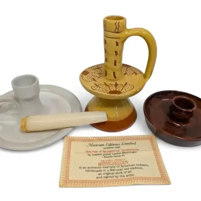 Three Handheld Candle Holders By Redware Collection & More