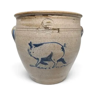Rowe Pottery Salt-Glazed Stoneware Pig Crock