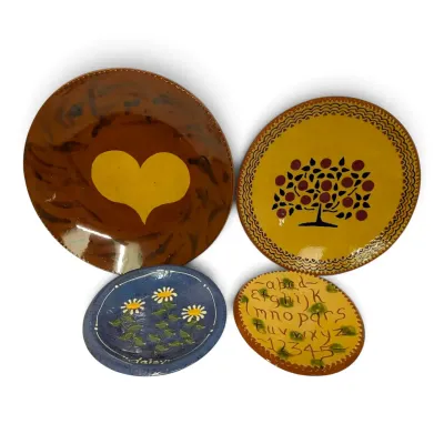 Folk Art Pottery Plates - Daisy, Heart, & More Designs