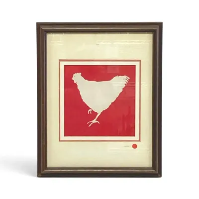 Signed & Framed “Country Chicken” Fabric Art