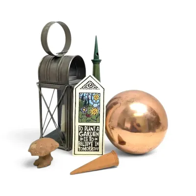 Copper Gazing Ball, Lantern & More Garden Decor