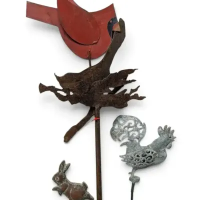 Metal Bunny, Cardinal, Rooster & More Garden Posts