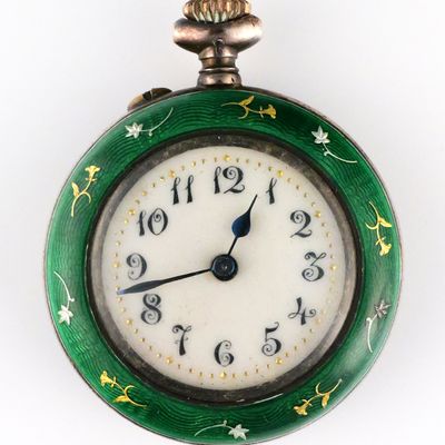 Sale Photo Thumbnail #199: Antique Silver Guilloche Enamel Pendant Watch