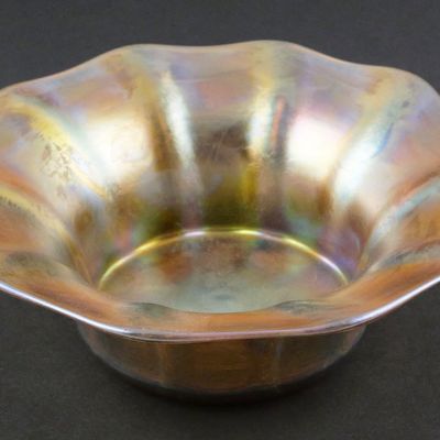 Sale Photo Thumbnail #154: Signed Tiffany Favrile Iridescent Art Glass Bowl