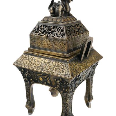 Sale Photo Thumbnail #190: Vintage Bronze Incense Burner with Foo Dog Finial