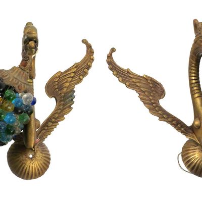 Sale Photo Thumbnail #28: Pair Italian-Style Gilt Brass Glass Grape Sconces