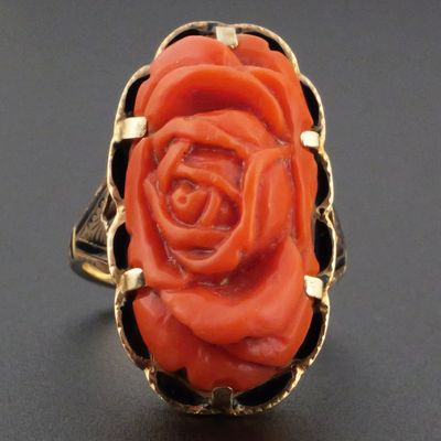 Sale Photo Thumbnail #83: 14K Gold Carved Coral Rose Ring