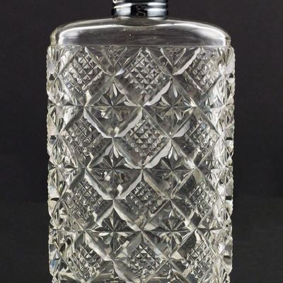Sale Photo Thumbnail #102: R. Blackinton Sterling Silver Cut Glass Flask