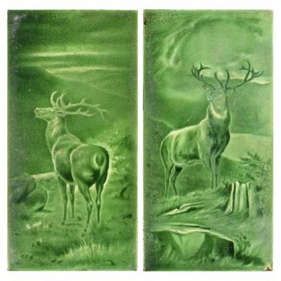 Sale Photo Thumbnail #174: Pair Sherwin & Cotton Tiles Highland Stag Deer