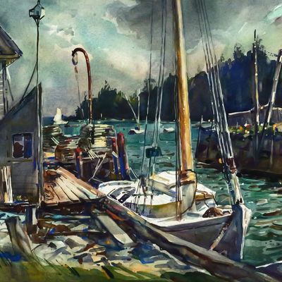 Sale Photo Thumbnail #121: W. LESTER STEVENS Harbor Painting
