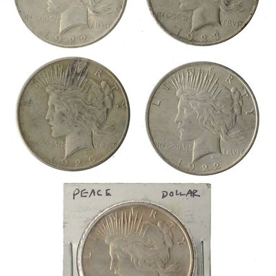 Sale Photo Thumbnail #214: (5) American Silver Peace Dollars 1922-1925
