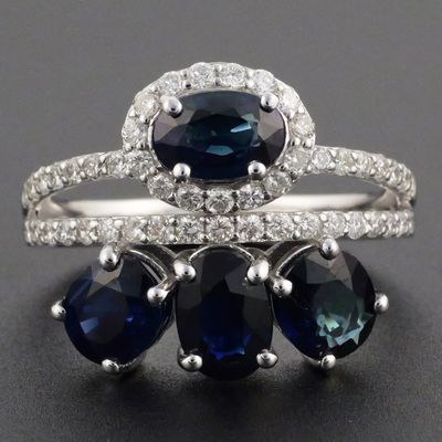 Sale Photo Thumbnail #148: 14K White Gold Sapphire Diamond Ring 3.67 CTW