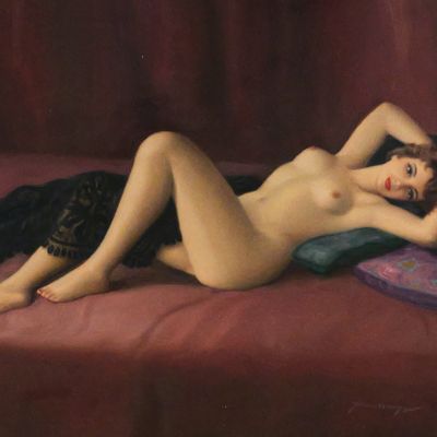 Sale Photo Thumbnail #111: JOAN MAYOR Reclining Nude Painting