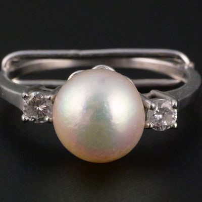 Sale Photo Thumbnail #57: 14K Gold Diamond and Pearl Ring
