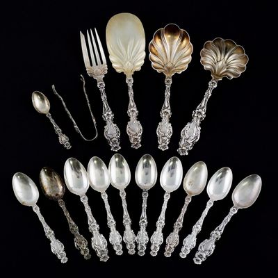 Sale Photo Thumbnail #41: (16) Whiting 1902 Lily Sterling Silver Flatware