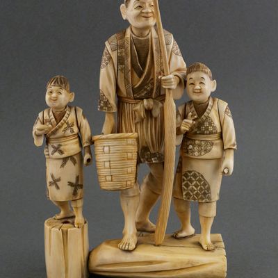 Sale Photo Thumbnail #66: Antique Ivory Okimono Signed Sculpture