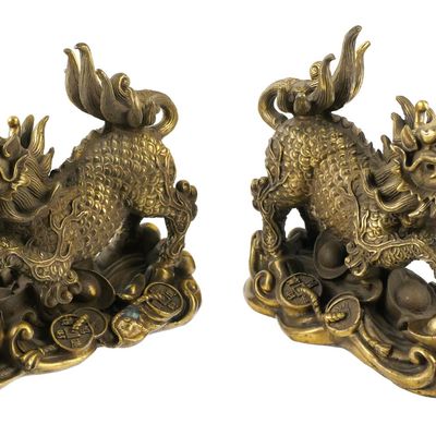 Sale Photo Thumbnail #234: Pair of Chi Lin Qilin Mythological Dragon Figures