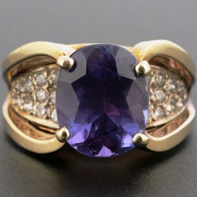 Sale Photo Thumbnail #16: 14k Gold 4.4 ct TANZANITE Diamond Ring