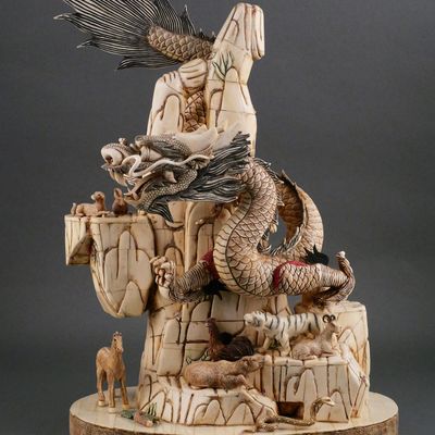 Sale Photo Thumbnail #46: Large Chinese Bone Zodiac Dragon Sculpture